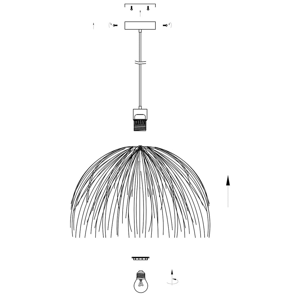 Suspension moderne en fibres naturelles beige frangé, Ø53 cm