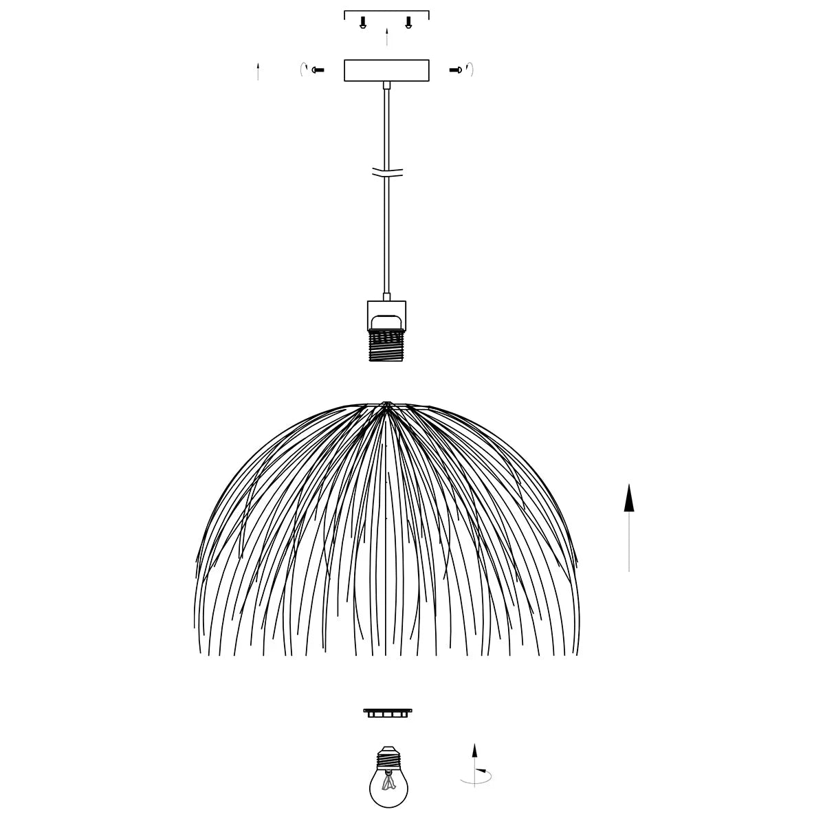 Suspension moderne en fibres naturelles beige frangé, Ø53 cm