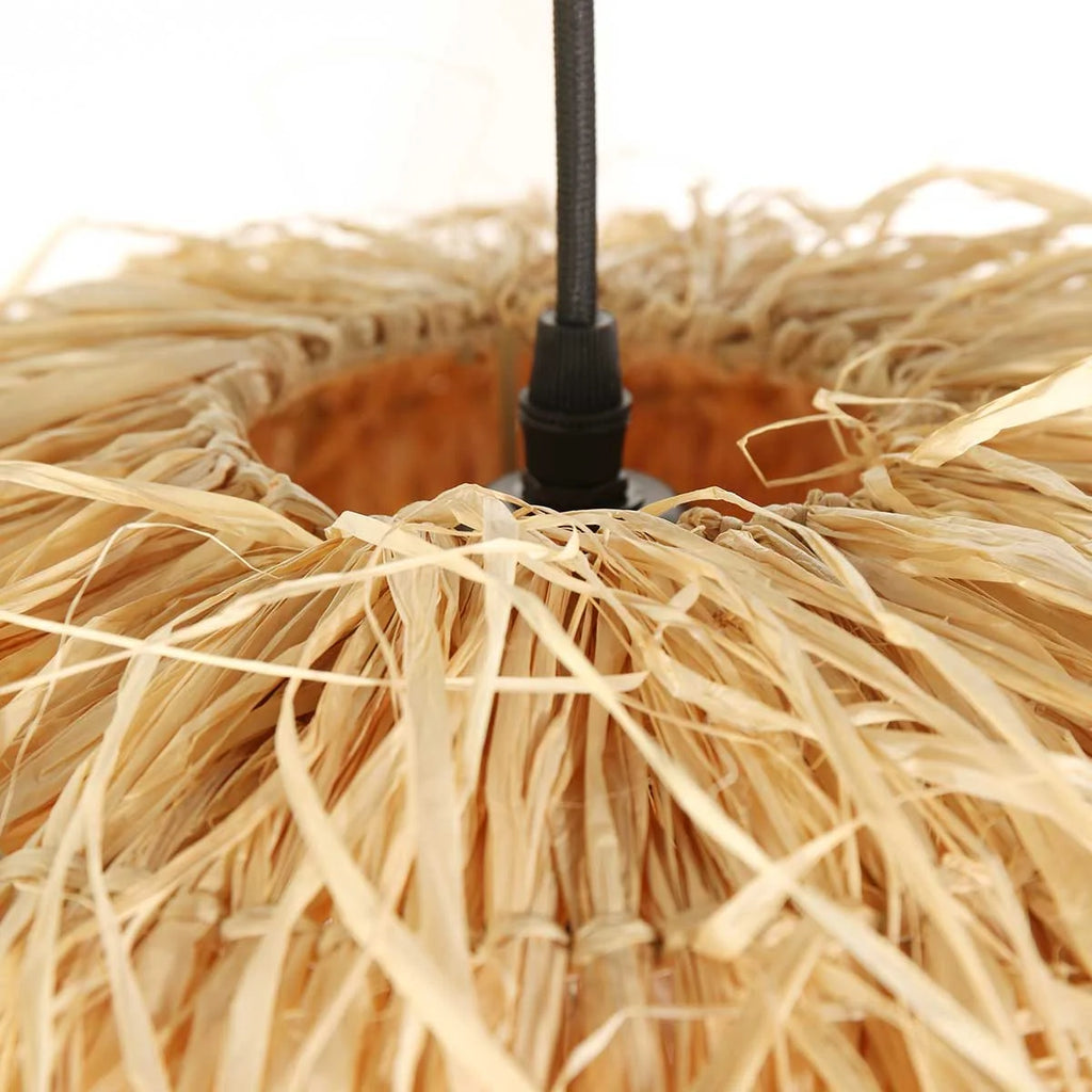 Suspension en fibres naturelles beige frangée Ø53 cm
