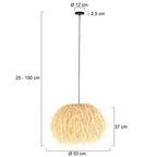 Suspension en fibres naturelles beige frangé Ø53 cm