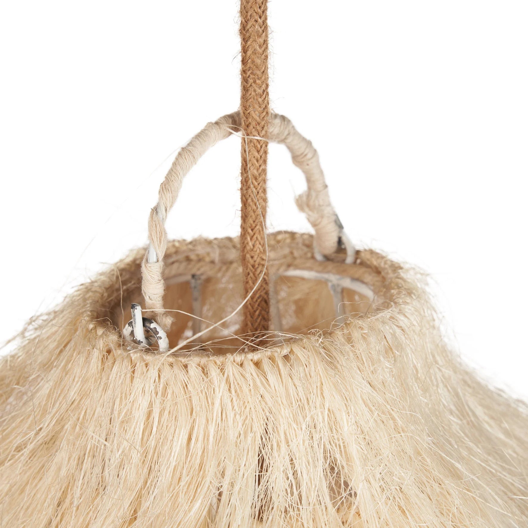 Suspension en fibres de raphia naturelle forme cloche frangée avec cordon en jute XL