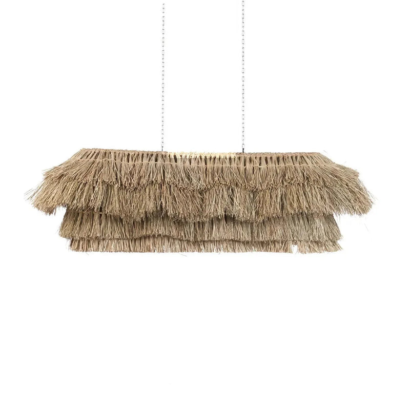 Suspension frangée en fibres naturelles beige paille – 140x60 cm