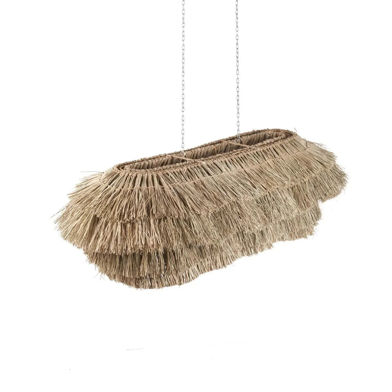 Suspension frangée en fibres naturelles beige paille, luminaire suspendu, design écologique
