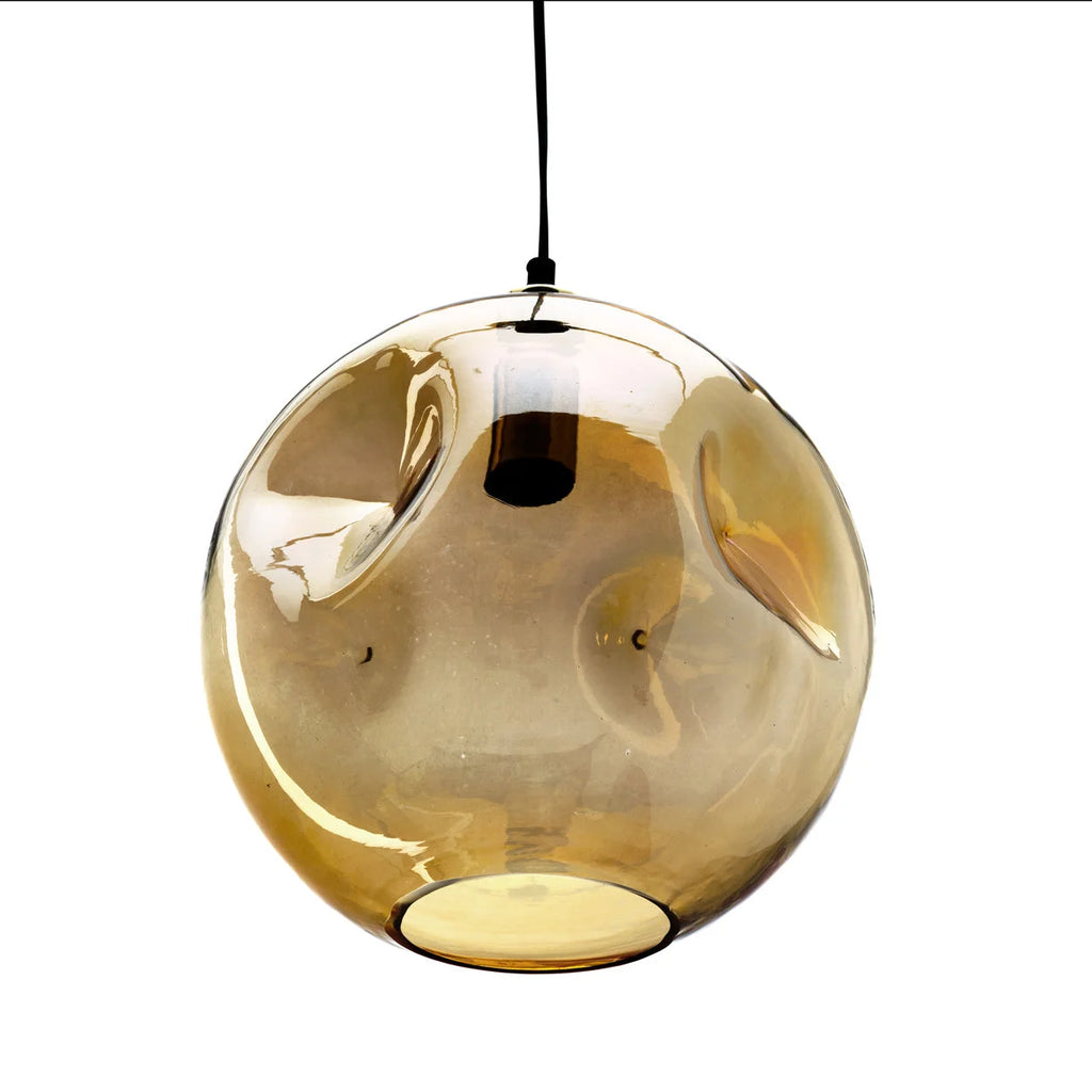 Suspension globe en verre ambré soufflé main Ø29 cm élégante