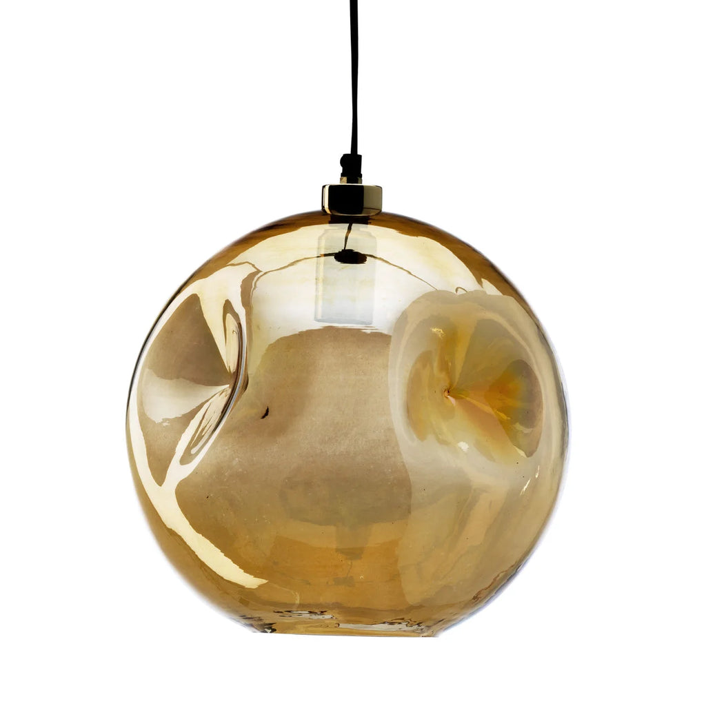 Suspension globe en verre ambré soufflé main Ø29 cm élégant