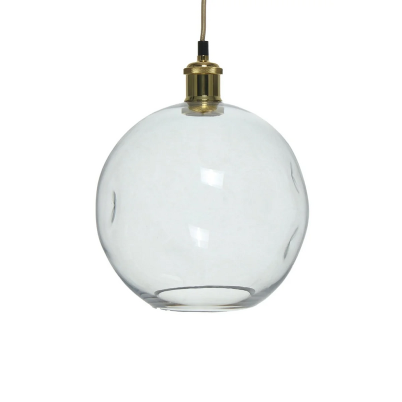 Suspension globe en verre transparent et laiton doré – Ø26 cm