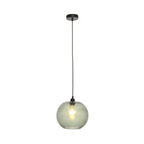 Lampe suspendue Rita Grün avec rose noir, cord noir et boule en verre texturé éclairée
