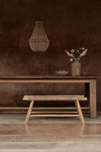 Suspension goutte en perles de bois naturelles beige tissée, H73 cm