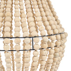 Lustre goutte en perles de bois beige sur cadre métal noir, H73 cm