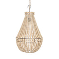 Lustre goutte en perles de bois beige avec cadre métal et crochet, H73 cm