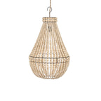 Suspension goutte en perles de bois beige, cadre fil tissé, H73 cm