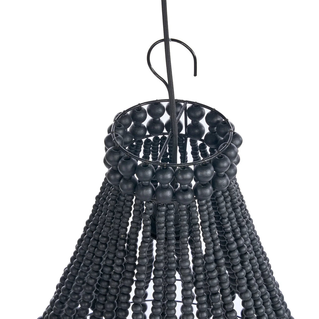 Suspension goutte en perles de bois noir ajouré Ø40 cm avec douille en plastique noir texturée