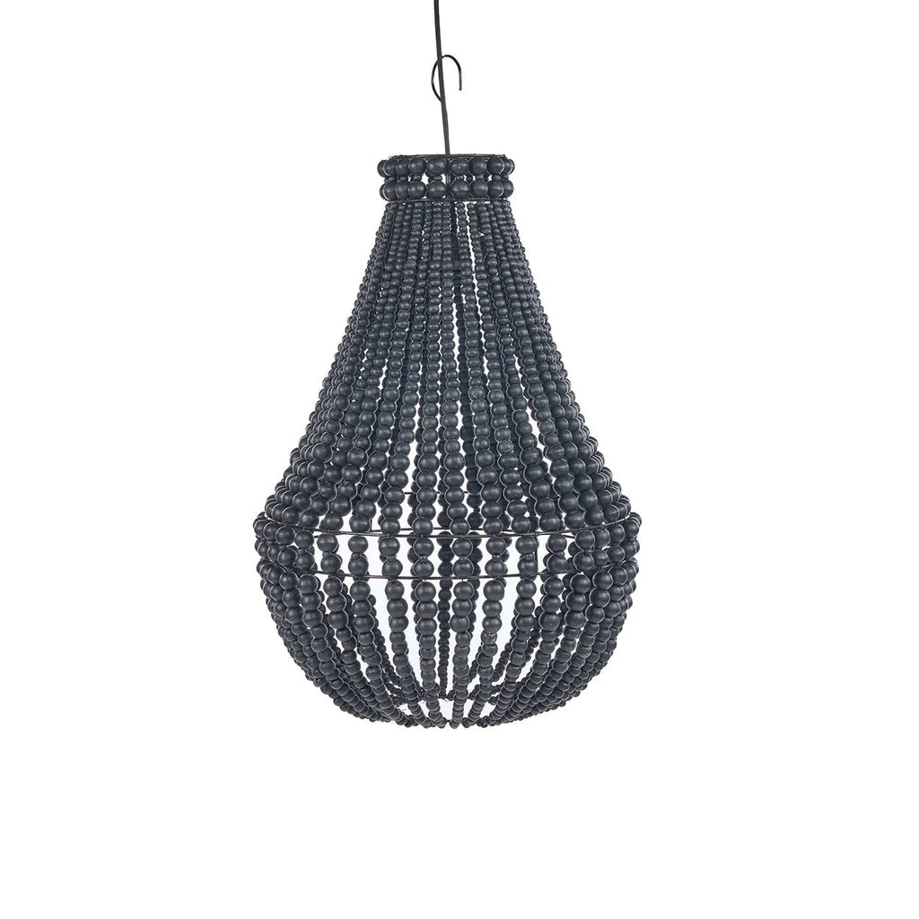 Lustre goutte en perles de bois noir ajouré, Ø40 cm
