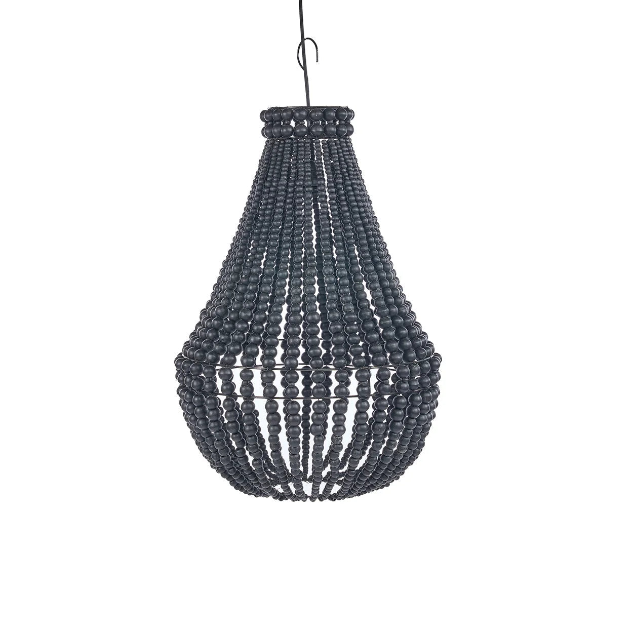 Lustre goutte en perles de bois noir ajouré, Ø40 cm