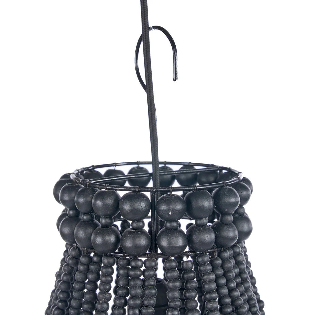 Lustre goutte en perles de bois noir ajouré Ø40 cm avec crochet métallique