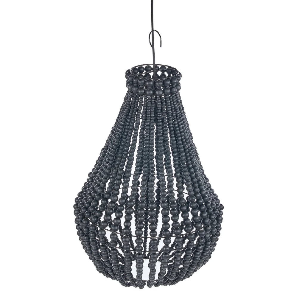 Lustre goutte en perles de bois noir ajourées, Ø40 cm, design cascadant