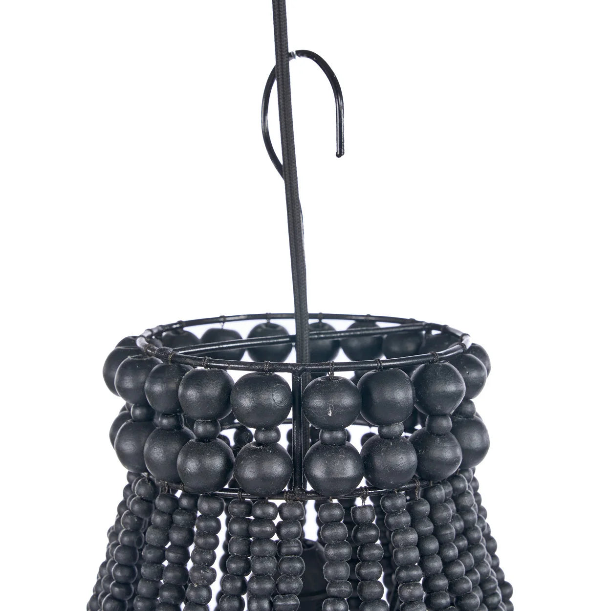 Lustre goutte en perles de bois noir ajouré Ø40 cm