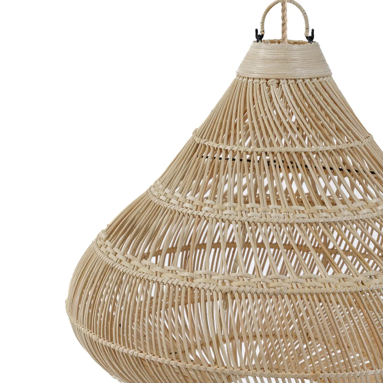 Suspension goutte en rotin naturel avec abat-jour tissé pour une ambiance chaleureuse
