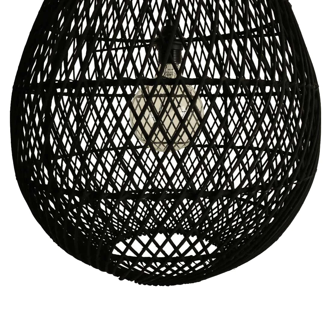 Suspension goutte en rotin noir ajouré Ø45x65 cm avec ampoule visible