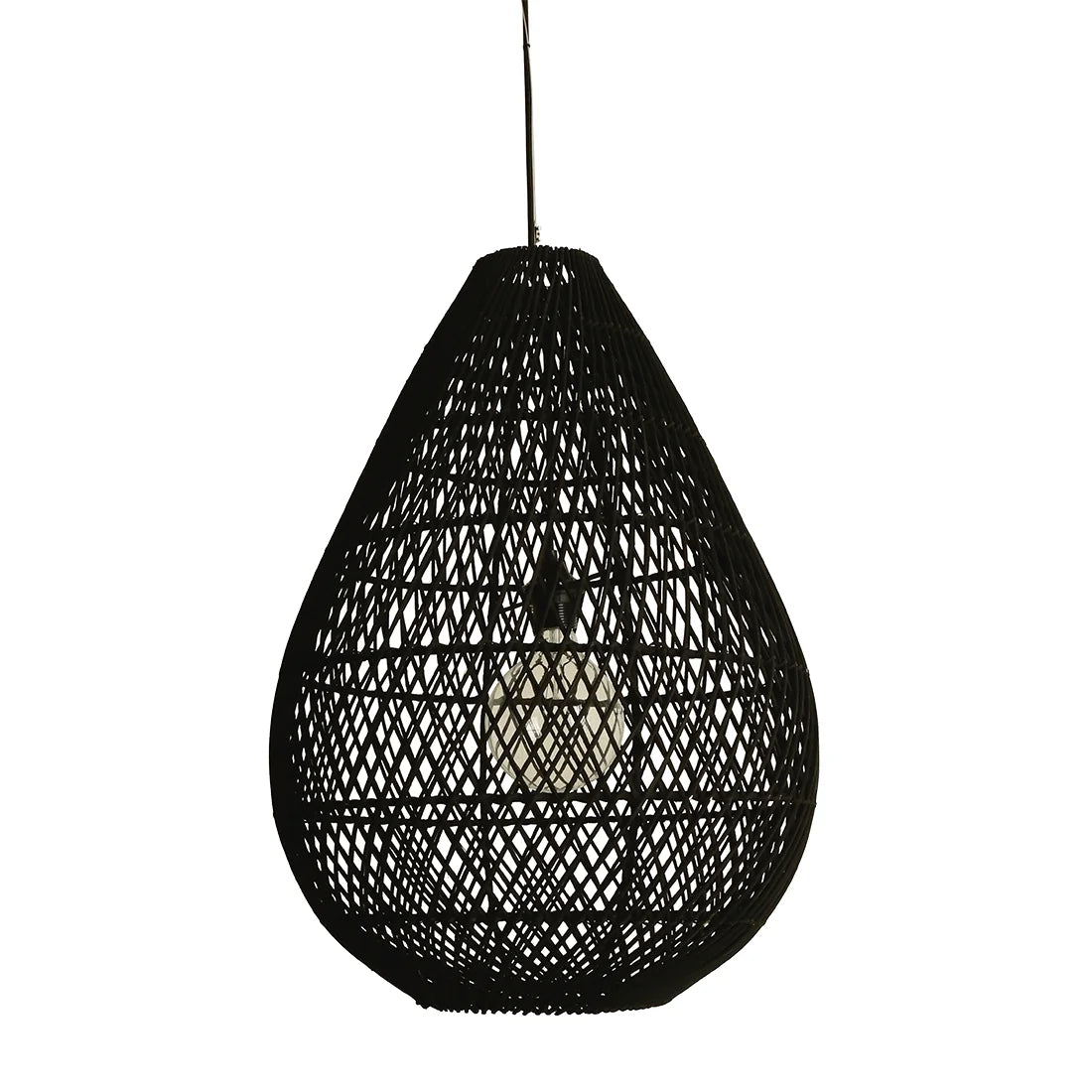 Suspension goutte en rotin noir ajouré, Ø45x65 cm