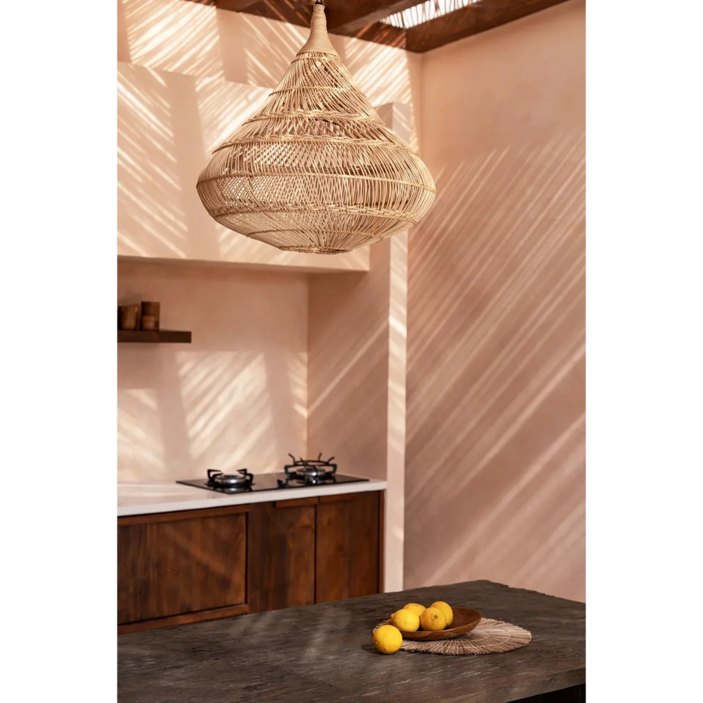 Suspension goutte XL en rotin naturel 110 cm