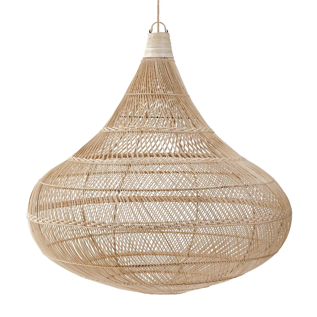 Suspension goutte XL en rotin naturel avec luminaire en rotin tissé
