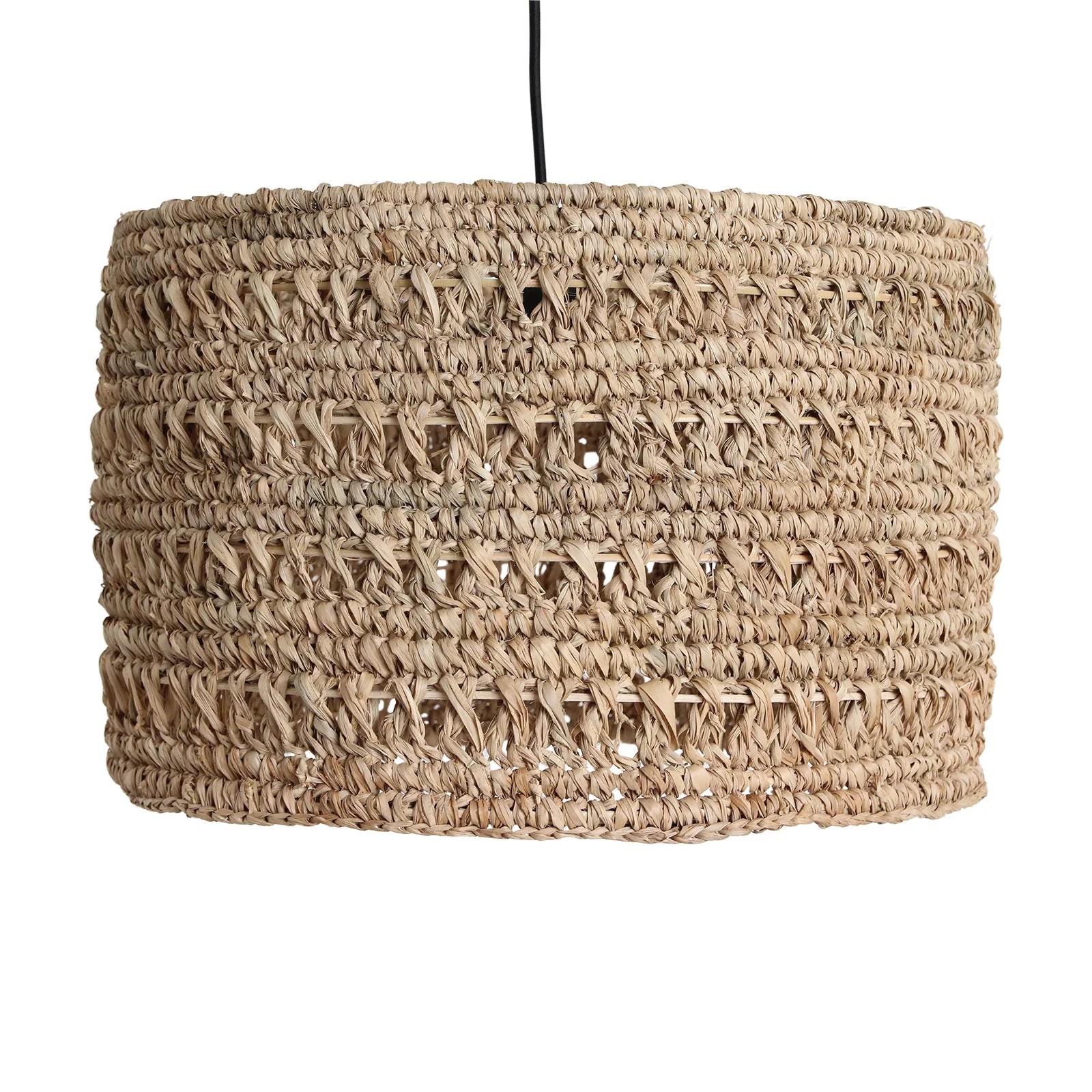Suspension en herbe marine tressée naturelle beige, Ø40 cm, câble noir