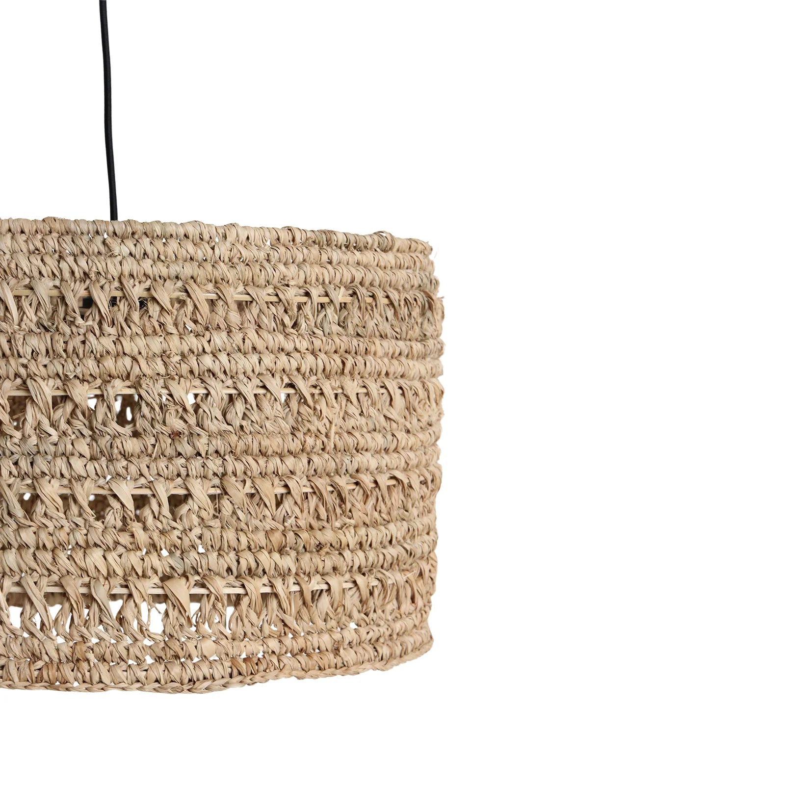 Suspension en herbe marine tressée naturelle, abat-jour beige texturé Ø40 cm