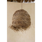 Luminaire suspendu en paille tressée naturelle ronde avec bords effilochés Ø50 cm