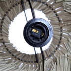 Abat-jour en paille tressée naturelle avec support E27 noir et câblage pour suspension