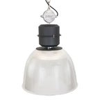 Lampe suspendue industrielle en métal noir et verre strié transparent Ø41 cm