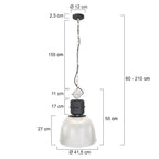 Suspension industrielle en métal noir et verre strié transparent diamètre 41 cm