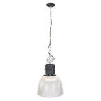 Luminaire suspendu industriel en métal noir et verre strié transparent Ø41 cm