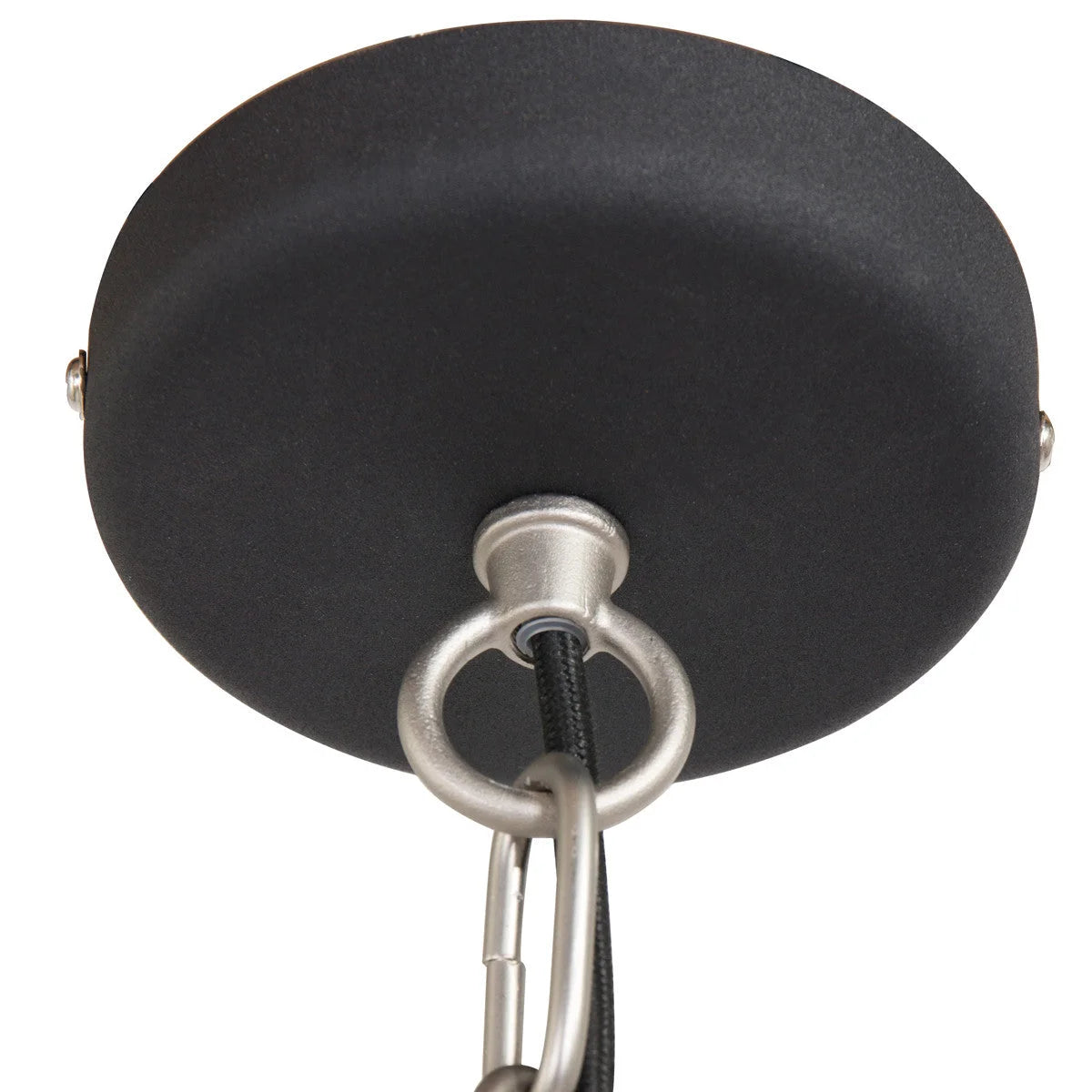 Canopy noir en métal avec hardware argenté pour suspension industrielle en verre strié