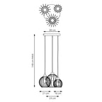 Suspension industrielle noire avec douilles dorées en grappe, Ø24 cm