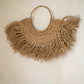 Sac en paille tissée avec franges, modèle Suspension en jacinthe d’eau naturelle 90x55 cm