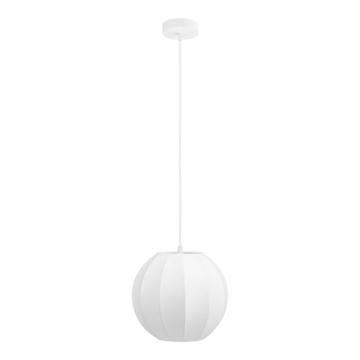 Suspension lanterne blanche en soie nervurée ronde Ø25 cm