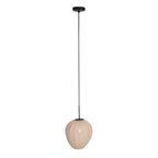 Suspension en lin crème avec abat-jour rond textured sur câble noir Ø25 cm