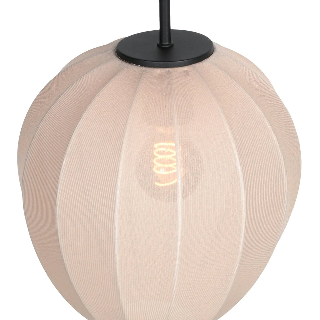 Lampe suspendue rond en lin crème forme goutte sur câble noir Ø25 cm