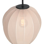 Lampe suspendue rond en lin crème forme goutte sur câble noir Ø25 cm