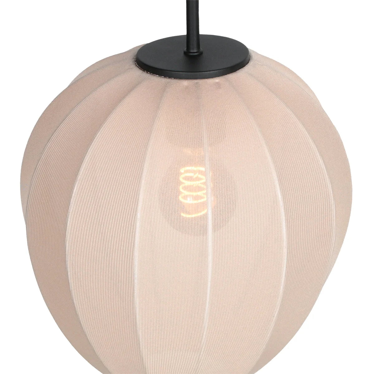 Lampe suspendue rond en lin crème forme goutte sur câble noir Ø25 cm