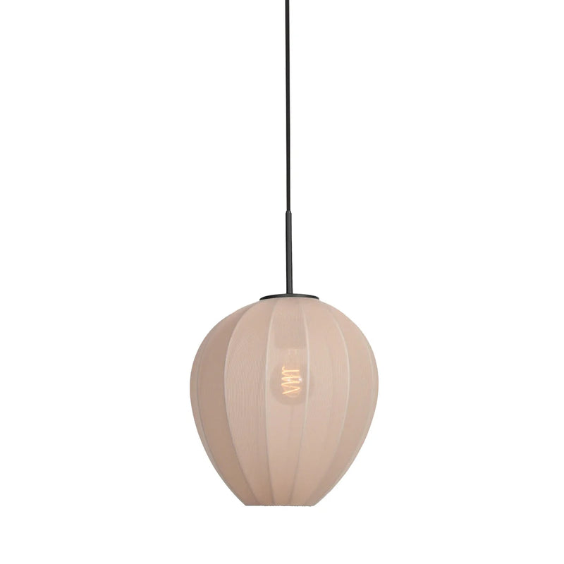 Suspension en lin crème forme goutte sur câble noir – Ø25 cm