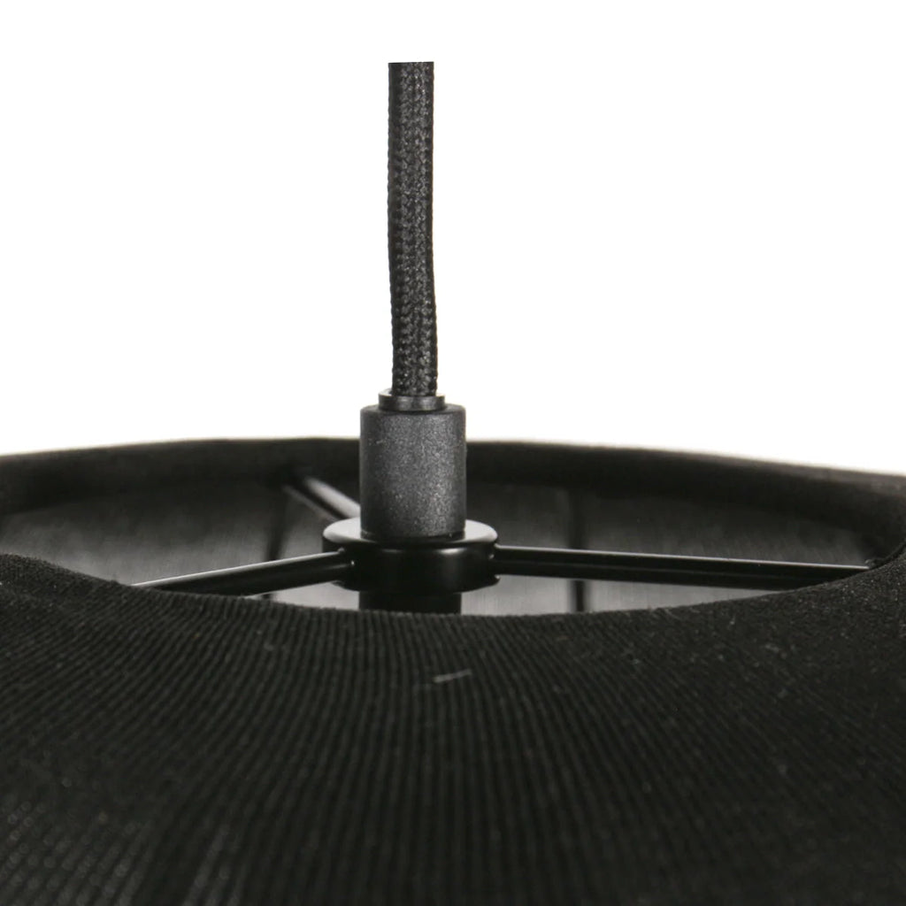 Abat-jour en tissu noir suspendu avec cordon et ampoule visible de 55 cm de diamètre