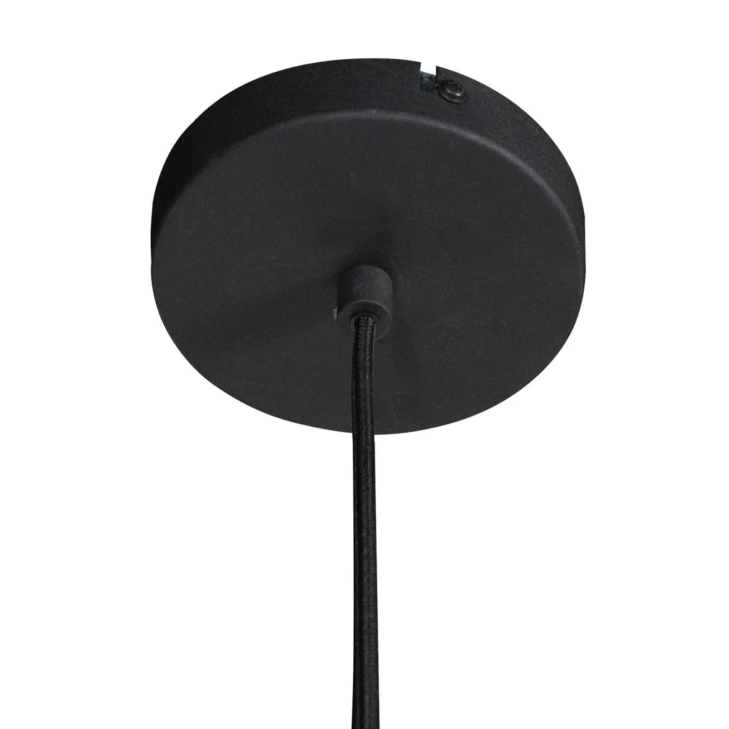 Suspension en lin noir rond avec fibres apparentes avec plafonnier noir au plafond