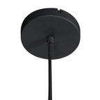 Suspension en lin noir rond avec fibres apparentes avec plafonnier noir au plafond