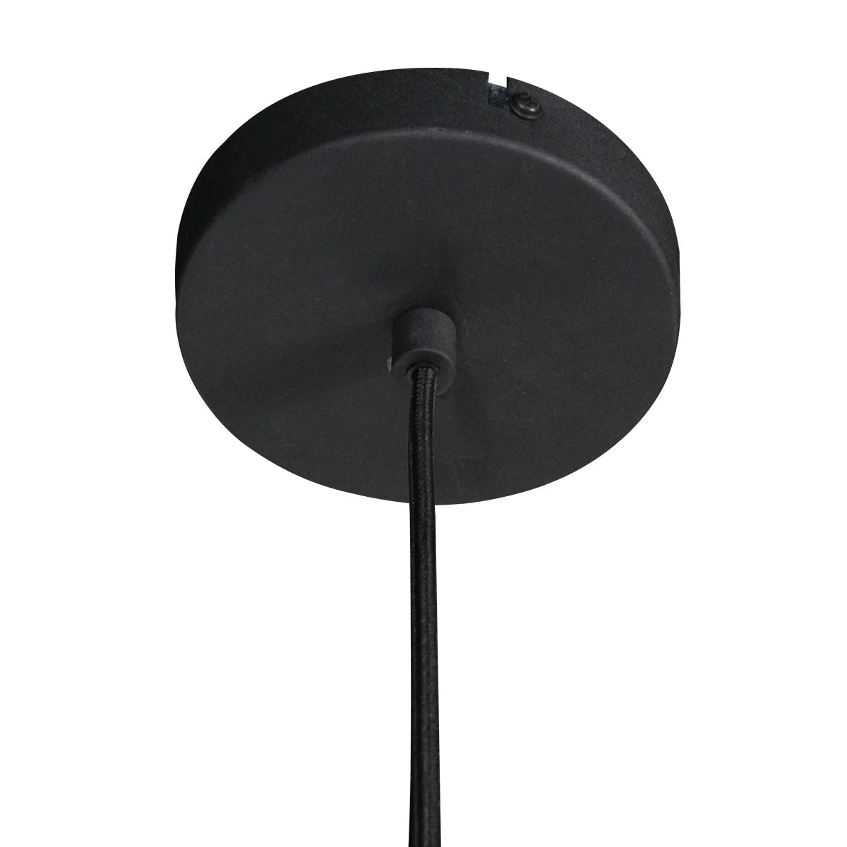 Suspension en lin noir rond avec fibres apparentes avec plafonnier noir au plafond