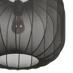 Suspension en lin noir rond avec fibres apparentes et lampe en mesh noir de 45 cm