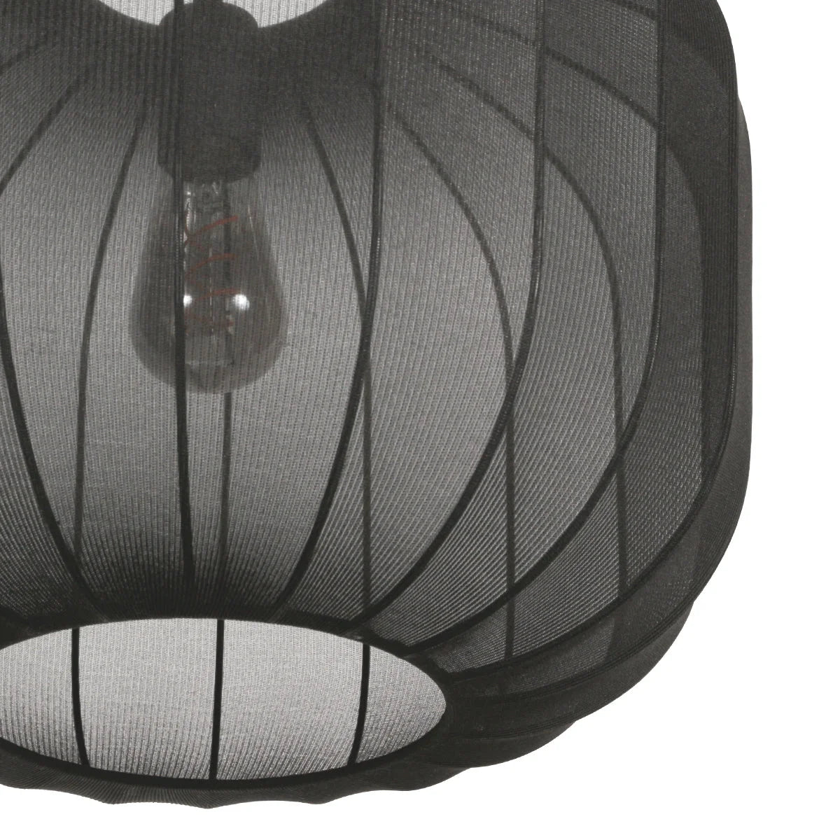 Suspension en lin noir rond avec fibres apparentes et lampe en mesh noir de 45 cm