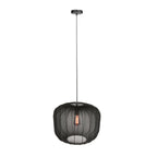 Suspension en lin noir rond avec fibres apparentes, luminaire en mesh noir Ø45 cm
