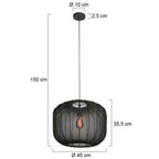 Ampoule suspendue en lin noir rond avec fibres apparentes – Ø45 cm, lampadaire moderne